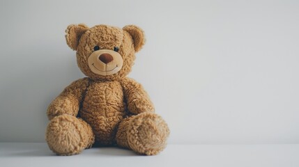 Obraz premium A cute brown teddy bear is perched on a crisp white backdrop in a close up shot showcasing it as a delightful children s toy