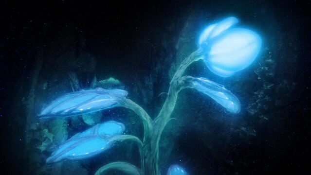 Glowing Alien Plant With Bright Particles