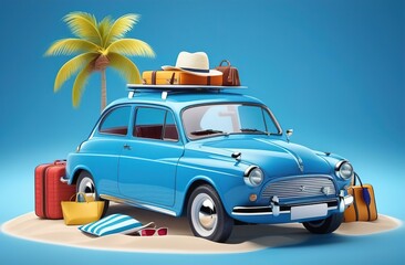 illustration of a retro car on the travel, tourism and travel concept 