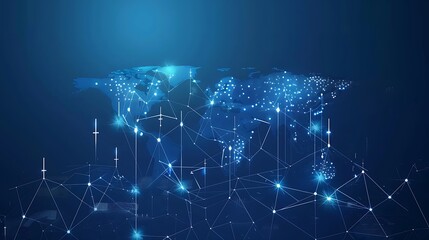 Abstract Graphic World Map on Blue Background Showcasing Big Data and Networking Concepts for a Modern Visual Appeal