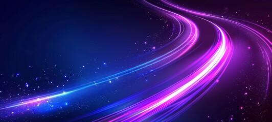 Abstract blue and purple glowing light line on dark background