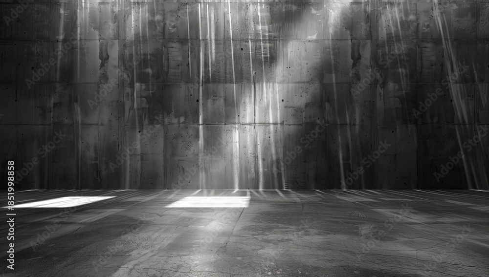 Poster an abstract image of an empty concrete wall bathed in light rays. the wall displays varying shades a