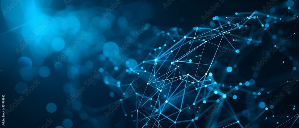 Fototapete the image showcases an abstract background featuring glowing blue lines and a network of interconnec