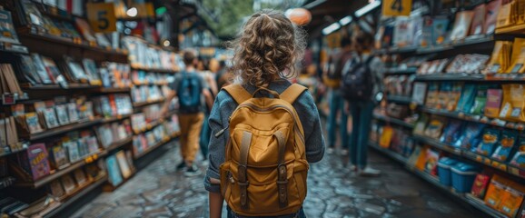 Obraz premium A Bustling Store Buzzed With Back-To-School Shopping, Parents And Children Excitedly Picking Out New Supplies