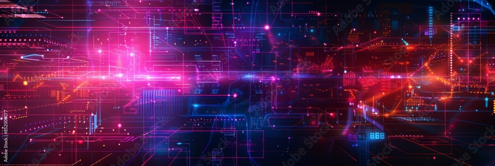 Poster digital transformation, an abstract geometric background with holographic effects and digital patter