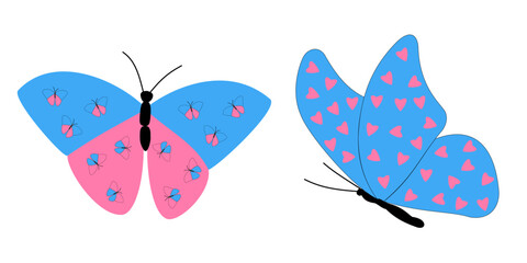 Butterfly of love. Valentine's Day. Postcard. Illustration.