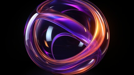 Digital Abstract Sphere with Vibrant Purple and Orange Swirls