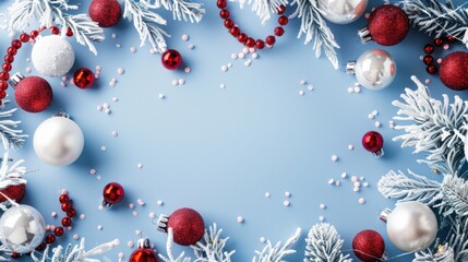 Christmas Ornament Frame on Blue Background