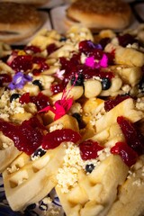 waffles with feta cheese blueberries and jam