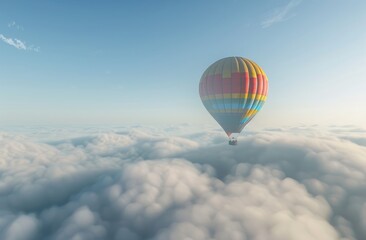 Fototapeta premium Colorful hot air balloon floating above the clouds 