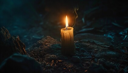 Fototapeta premium Visualization of a candle flickering in the night, embodying perseverance and hope
