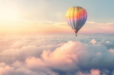 Obraz premium Colorful hot air balloon floating above the clouds 