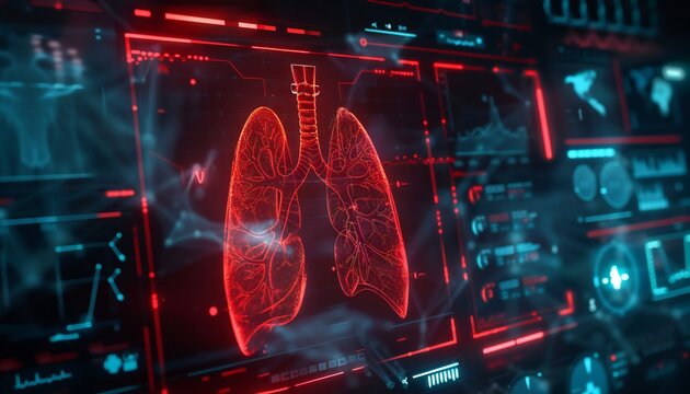 Advanced medical AI lung interface displaying various health parameters