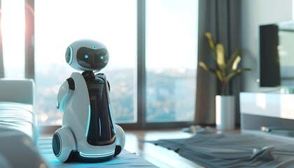 A friendly robot helps a person with household chores, indicating the growing adoption of AI