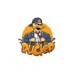 summer design duck vector art illustration, wearing hat and suit,isolated on white background