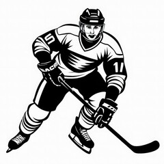 Fototapeta premium hockey player in action holding a hockey stick. Dynamic pose and determined facial expression highlight themes of athleticism, speed and skill