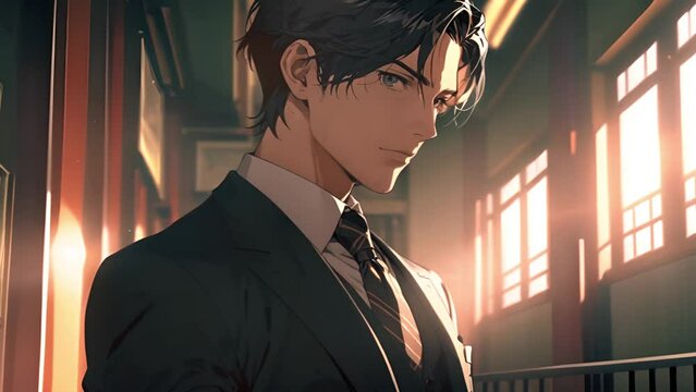 アニメ系のスーツ男性イラスト,Generative AI 