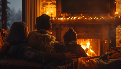 Family members bask in the warmth by the fireplace and have a heartfelt conversation