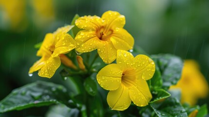 Yellow Hidcote flowers blooming during the rainy season