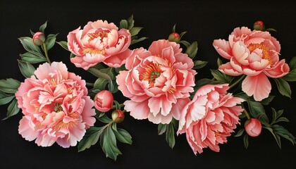 The art of flower peonies is depicted as a flower display