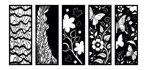 Set of laser cut panel with floral pattern.Borders, fence, screen cut templates