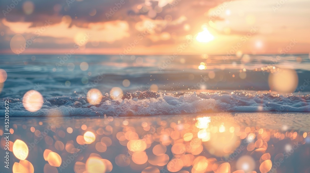 Poster enjoy the essence of summer holidays with a dreamy backdrop of abstract bokeh lights and a soft blur