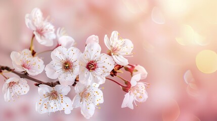 Obraz premium Cherry blossom branch with space for text Outdoor photo featuring lovely soft white cherry blossoms