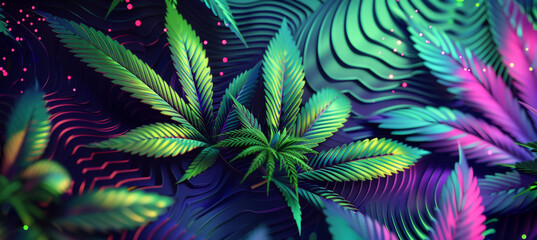Modern Cannabis Leaf Banner with Geometric Shapes