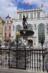  Old town, statue of Neptune fountain, symbol of city Gdansk