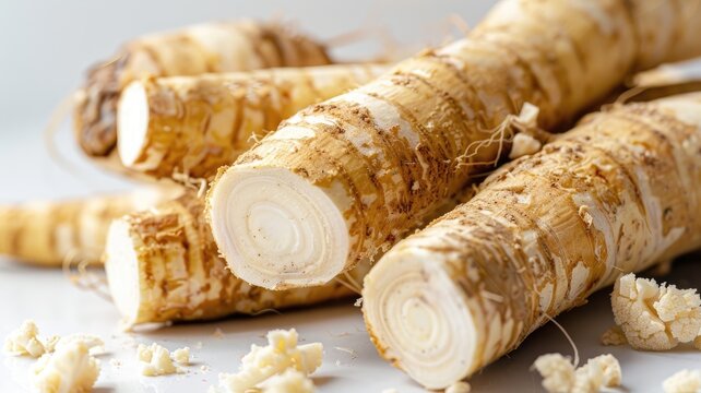 Close-up of freshly harvested burdock roots with visible details