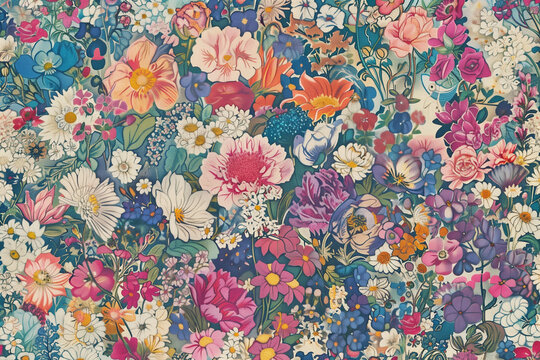 pattern di boquet di fiori su stoffa, stile retr&ograve;
