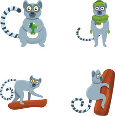 Obraz premium African lemur icons set cartoon vector. Animal of madagascar and africa. Cartoon character