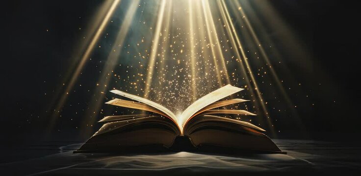 Magical open book with light