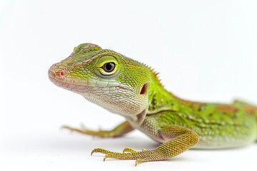 Fototapeta premium Bright Green Anole Lizard Isolated on Solid Background