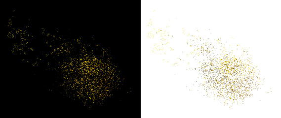 Golden glitter confetti dust Sparkling particles. Gold background with glowing golden particles, graphic overlay element isolated on a transparent background