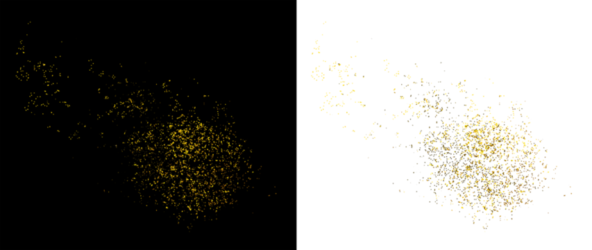 Golden glitter confetti dust Sparkling particles. Gold background with glowing golden particles, graphic overlay element isolated on a transparent background