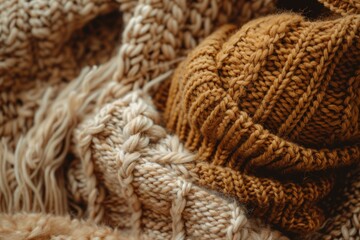 A Cozy Autumnal Knit Blanket With Warm Hues and Soft Texture