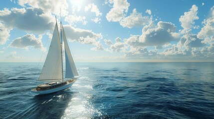 Sailing yacht gracefully cruising on the vast ocean captured in a realistic photograph