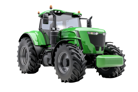 Big green agricultural tractor isolated on transparent background