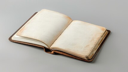 Obraz premium Open, aged book with yellowed pages on white background