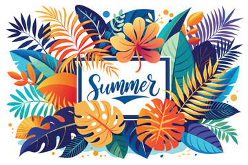 Fototapeta premium summer abstract vector background design with colorful tropical leaves. can be used for poster design template, sale banner.