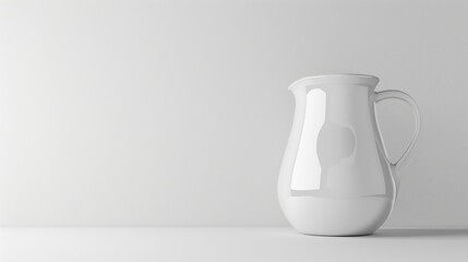 Milk filled glass jug on blank white space for text