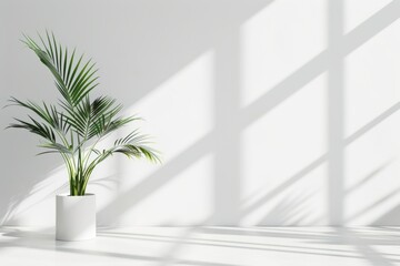 A Single Palm Tree Stands Tall in a Sunlit Room