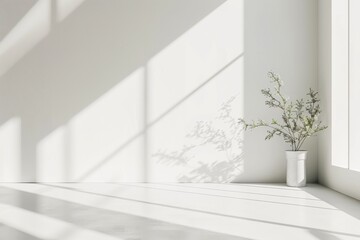 Fototapeta premium A Single Branch of Green Blooms Basking in Sunlight Through a Window