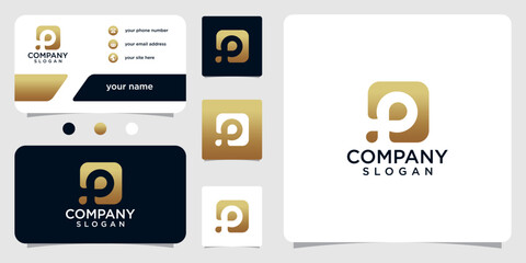 abstract, modern, simple letter p logo template with business card