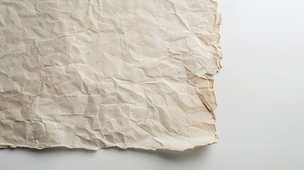 Old, wrinkled piece of beige paper with torn edge