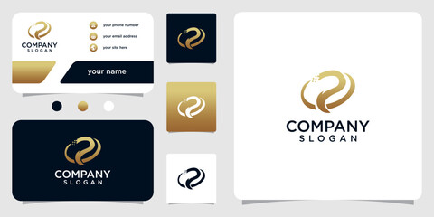 abstract, modern, simple letter p logo template with business card