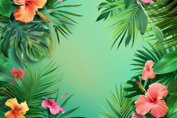 A Lush Tropical Paradise With Vibrant Hibiscus Blooms