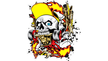 Rebel Ride: A Fiery Skateboard Journey with Wings of Freedom