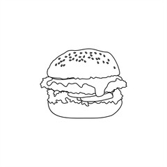 line art illustration of delicious burger for icon or logo